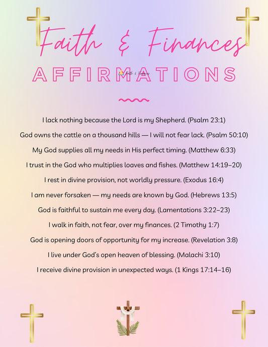 🙏 Faith & Finances: 100 Biblical Affirmations to Break Financial Stress and Activate Abundance Each affirmation includes a faith-based declaration and a scripture reference to strengthen trust in God’s provision (INSTANT DOWNLOAD)